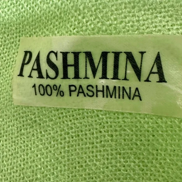 Pashmina 100% Pashmina Scarf With Tassels:Lime Bridal Shawl, Green 28x66‎ Thin - Picture 7 of 9